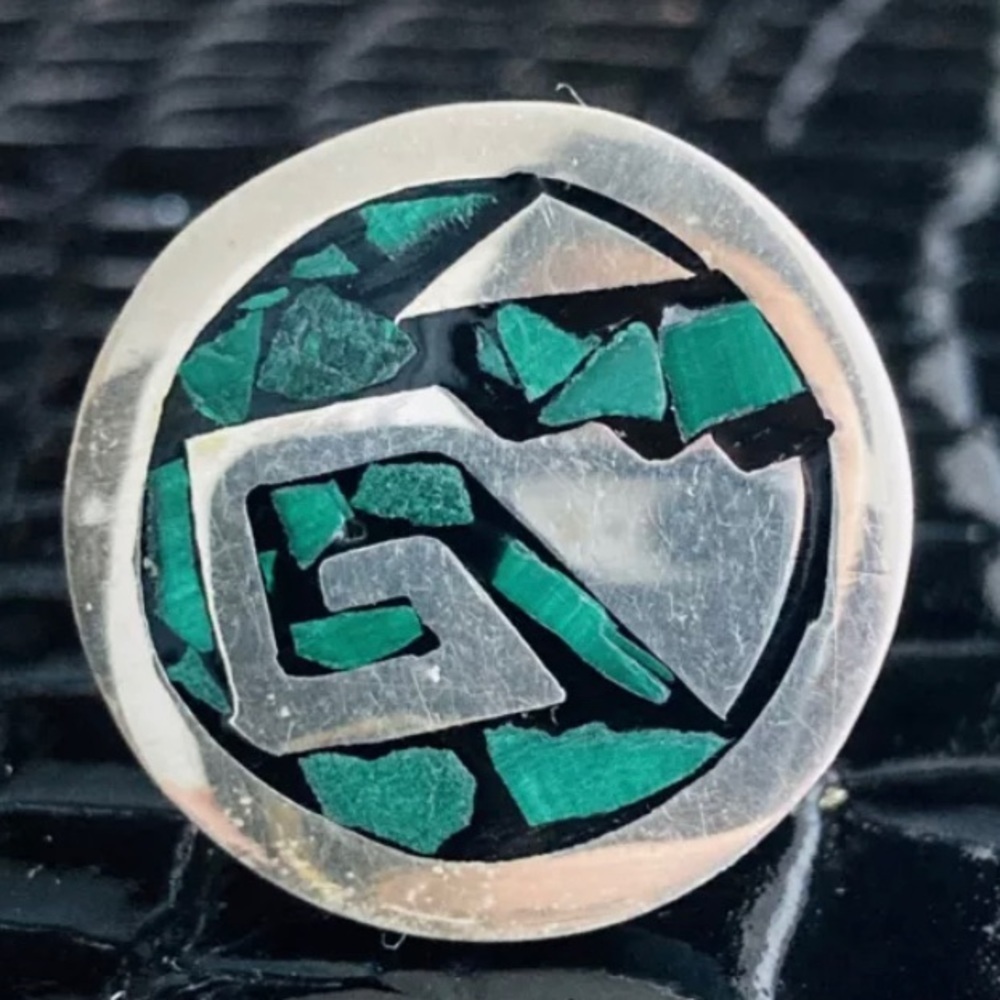 MALACHITE MOSAIC STERLING SILVER ROUND CUFFLINKS - Picture 3 of 4